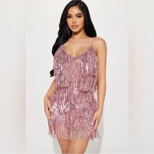 Pink Sequin Fringe Dress Size L